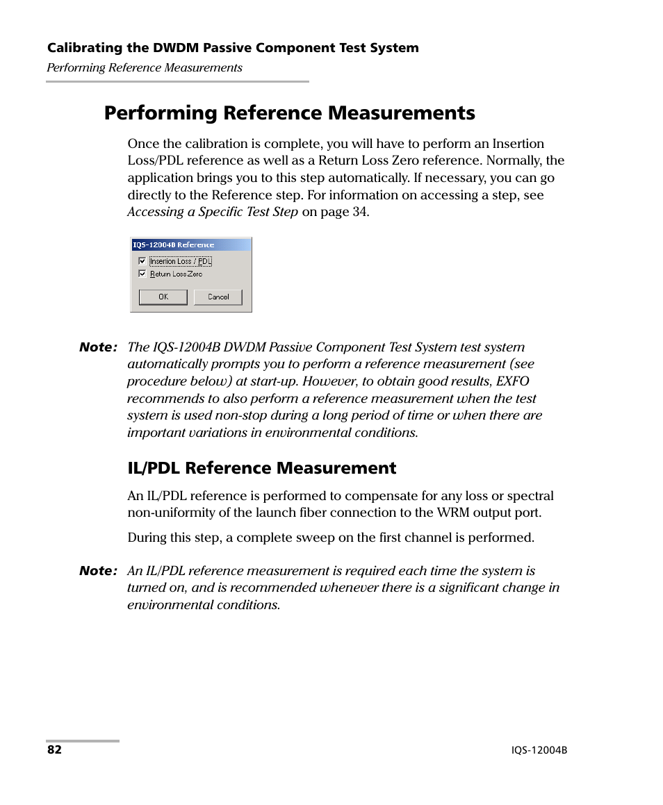 Performing reference measurements, Il/pdl reference measurement | EXFO IQS-12004B DWDM Passive Component Test System for IQS-500 User Manual | Page 94 / 437