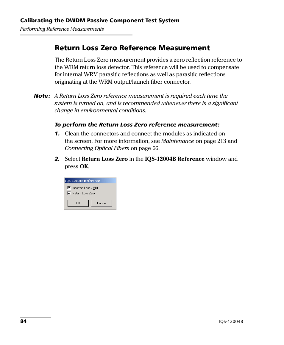 Return loss zero reference measurement | EXFO IQS-12004B DWDM Passive Component Test System for IQS-500 User Manual | Page 96 / 437