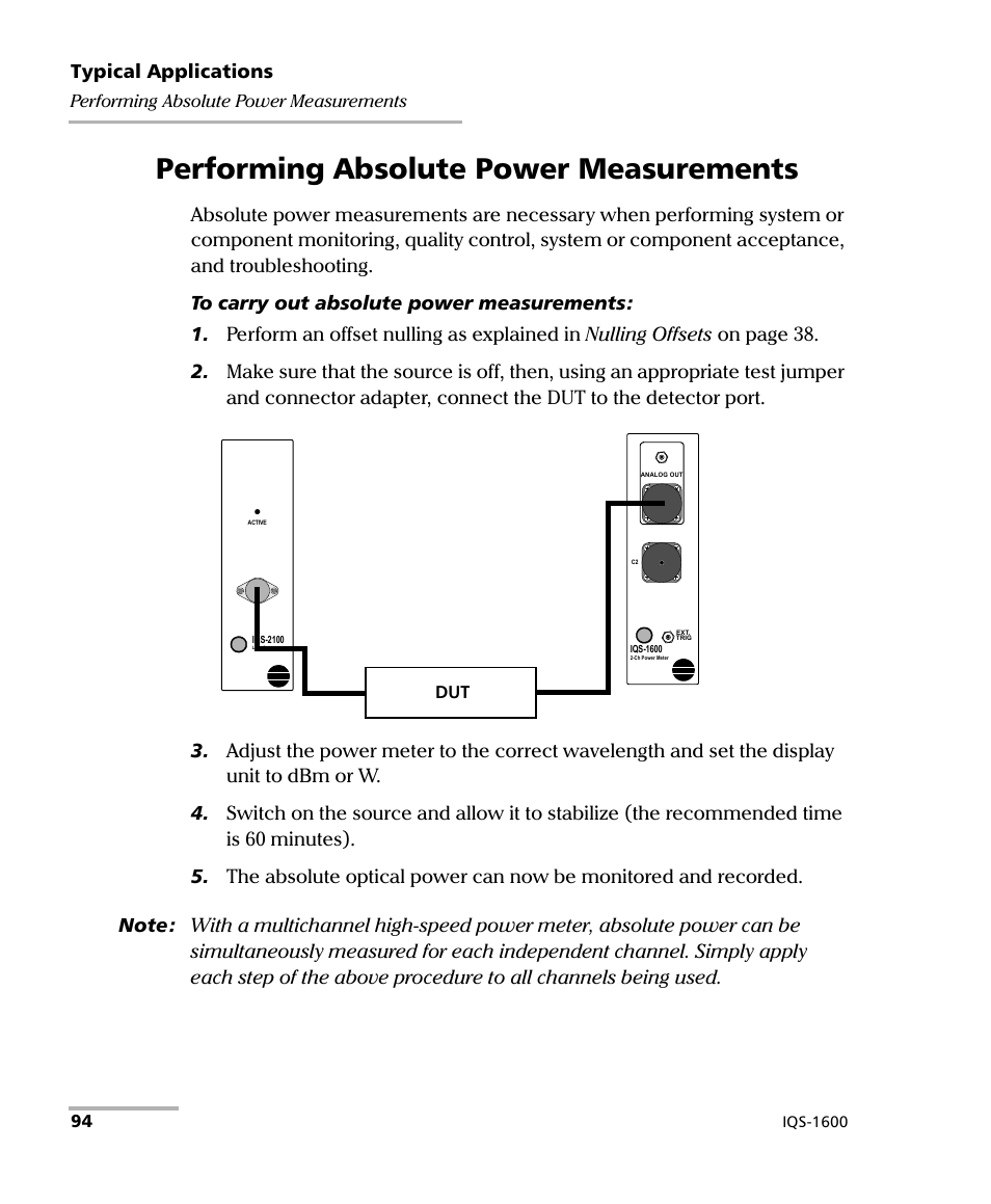 Performing absolute power measurements, Typical applications | EXFO IQS-1600 High-Speed Power Meter for IQS-500/600 User Manual | Page 102 / 238