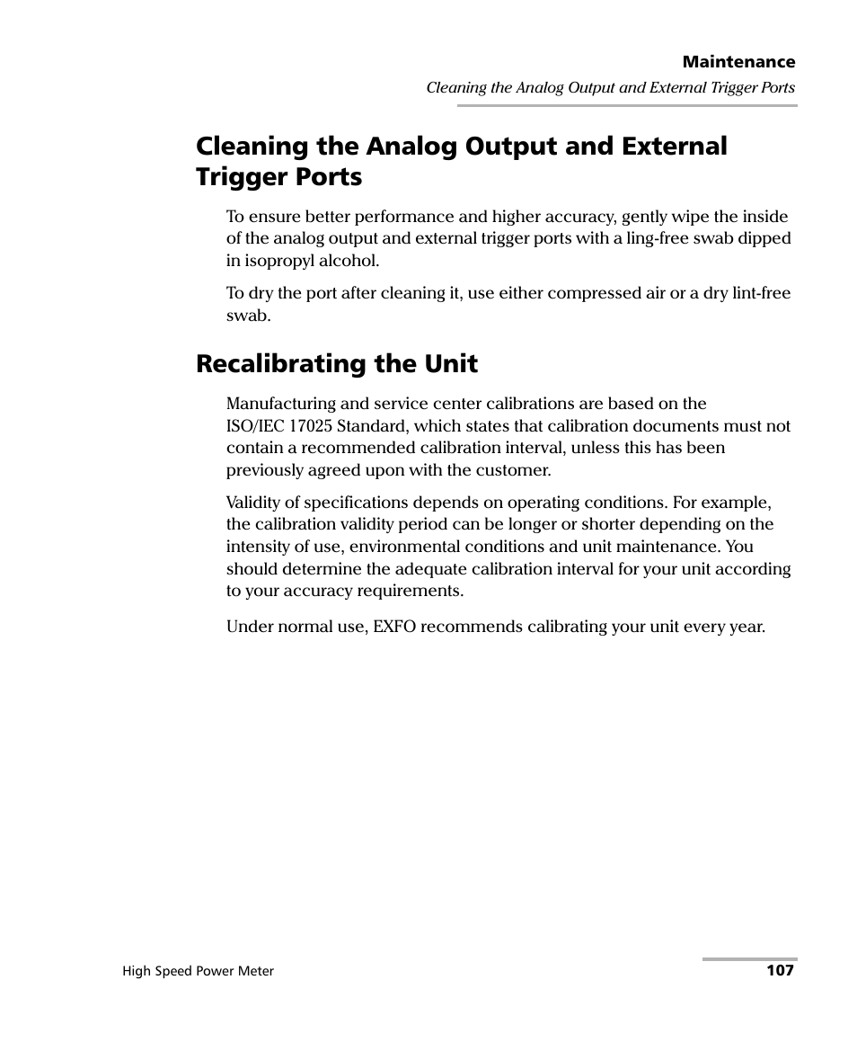 Recalibrating the unit | EXFO IQS-1600 High-Speed Power Meter for IQS-500/600 User Manual | Page 115 / 238