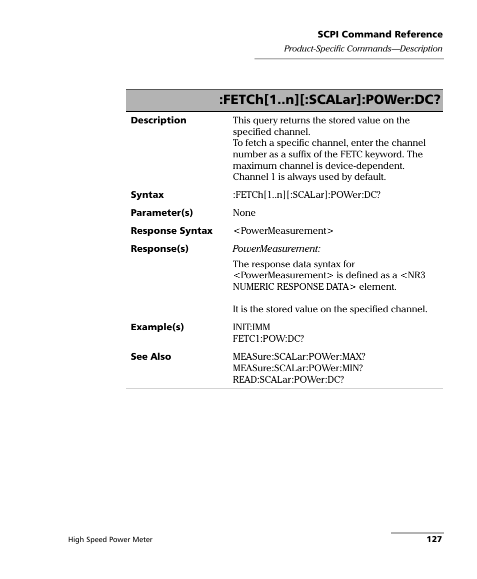 Fetch[1..n][:scalar]:power:dc | EXFO IQS-1600 High-Speed Power Meter for IQS-500/600 User Manual | Page 135 / 238