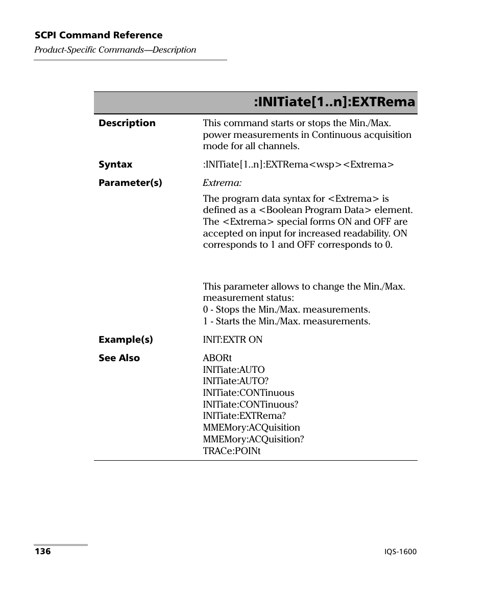 Initiate[1..n]:extrema | EXFO IQS-1600 High-Speed Power Meter for IQS-500/600 User Manual | Page 144 / 238