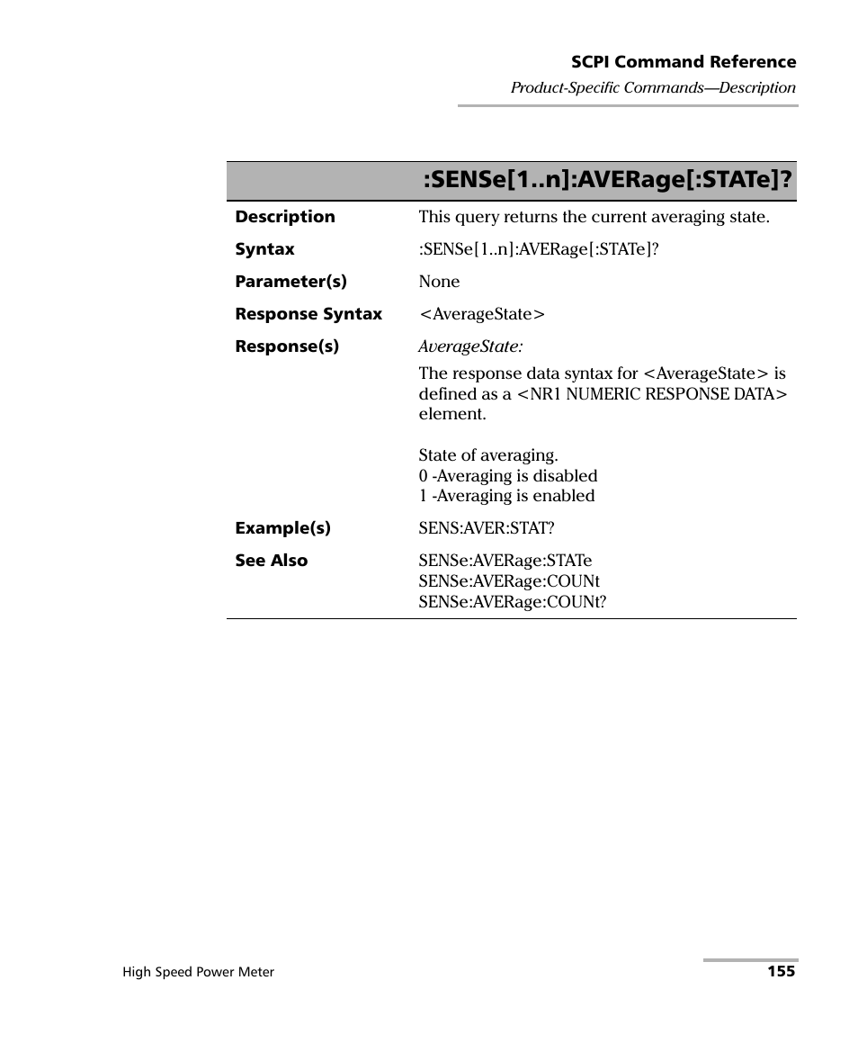 Sense[1..n]:average[:state | EXFO IQS-1600 High-Speed Power Meter for IQS-500/600 User Manual | Page 163 / 238