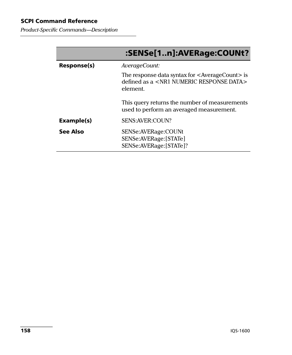 Sense[1..n]:average:count | EXFO IQS-1600 High-Speed Power Meter for IQS-500/600 User Manual | Page 166 / 238