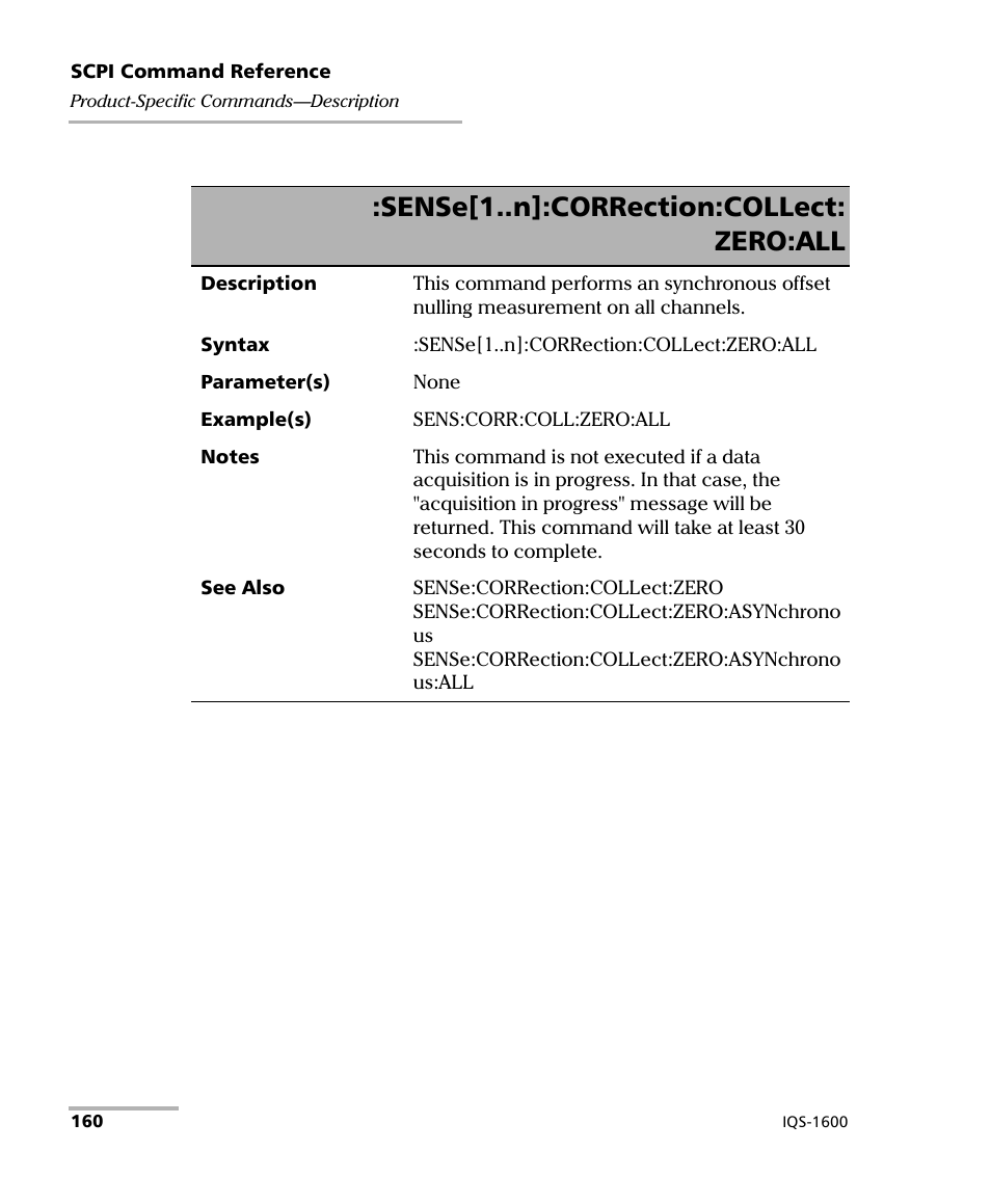 Sense[1..n]:correction:collect: zero:all | EXFO IQS-1600 High-Speed Power Meter for IQS-500/600 User Manual | Page 168 / 238