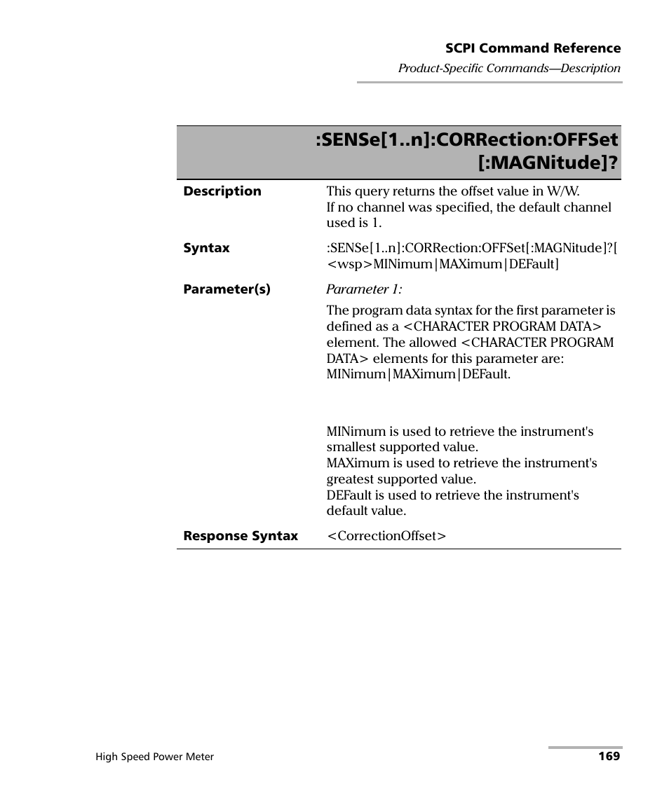 Sense[1..n]:correction:offset [:magnitude | EXFO IQS-1600 High-Speed Power Meter for IQS-500/600 User Manual | Page 177 / 238