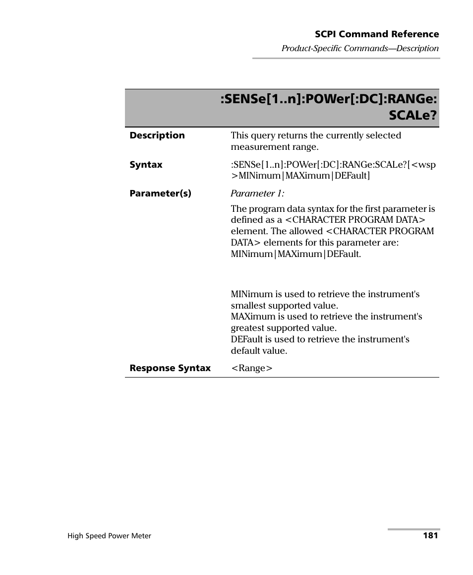 Sense[1..n]:power[:dc]:range: scale | EXFO IQS-1600 High-Speed Power Meter for IQS-500/600 User Manual | Page 189 / 238