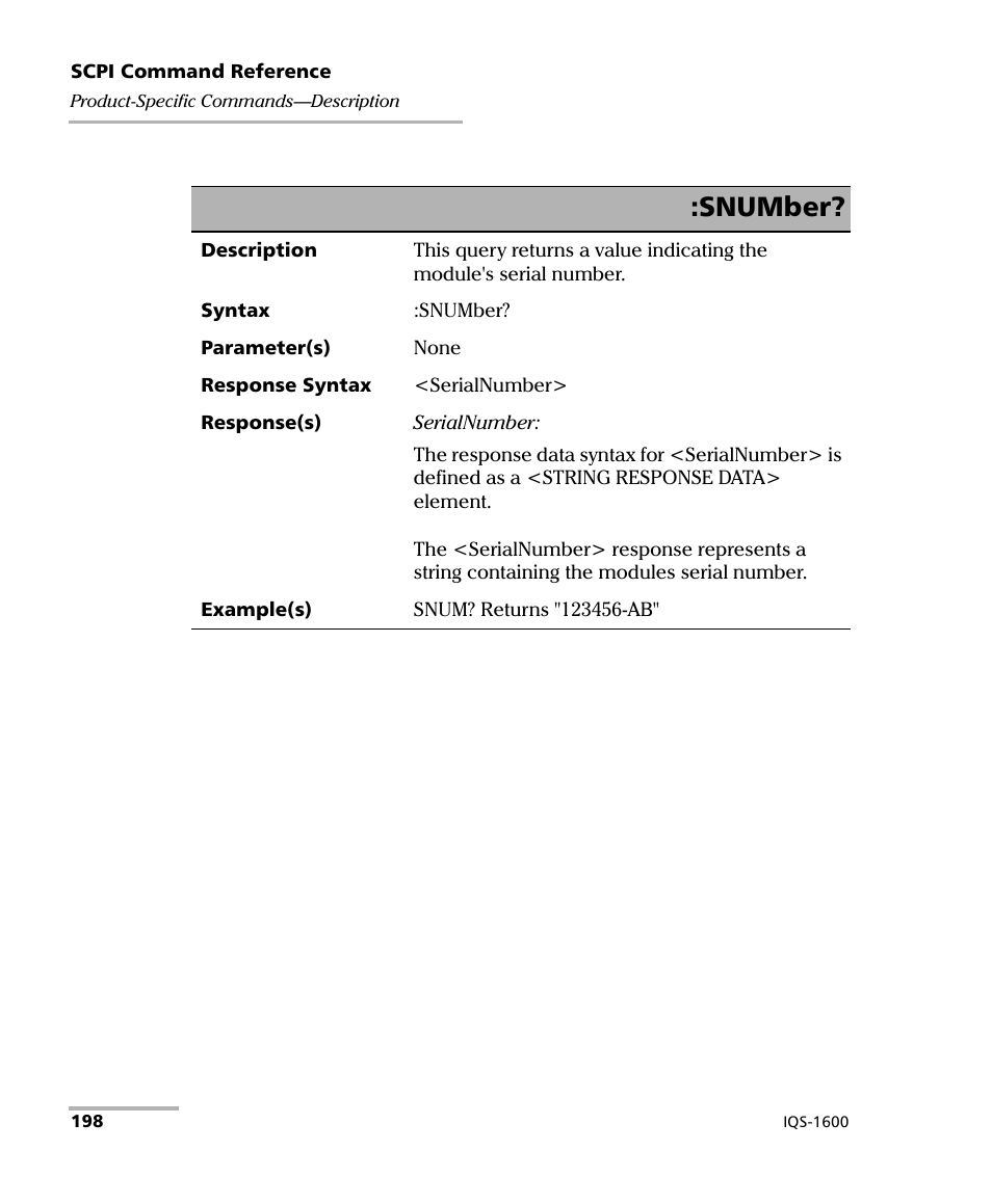 Snumber | EXFO IQS-1600 High-Speed Power Meter for IQS-500/600 User Manual | Page 206 / 238