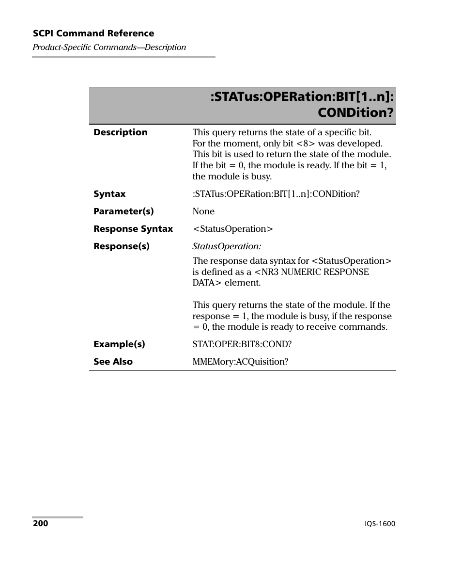 Status:operation:bit[1..n]: condition | EXFO IQS-1600 High-Speed Power Meter for IQS-500/600 User Manual | Page 208 / 238