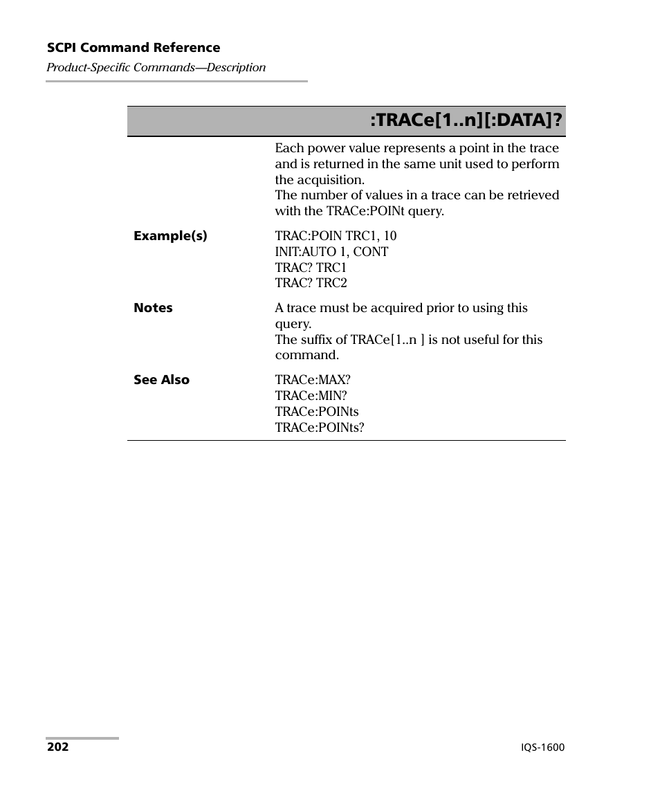 Trace[1..n][:data | EXFO IQS-1600 High-Speed Power Meter for IQS-500/600 User Manual | Page 210 / 238