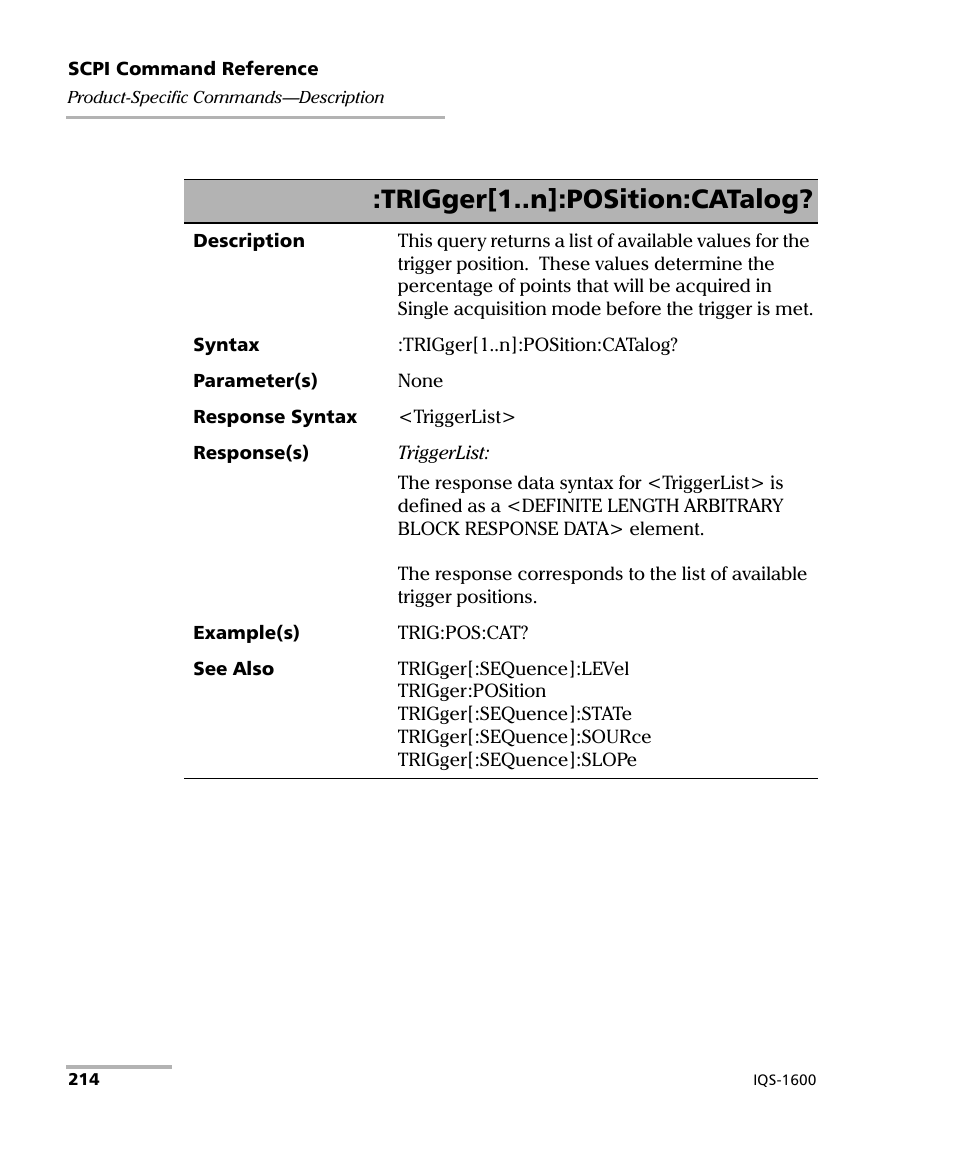 Trigger[1..n]:position:catalog | EXFO IQS-1600 High-Speed Power Meter for IQS-500/600 User Manual | Page 222 / 238