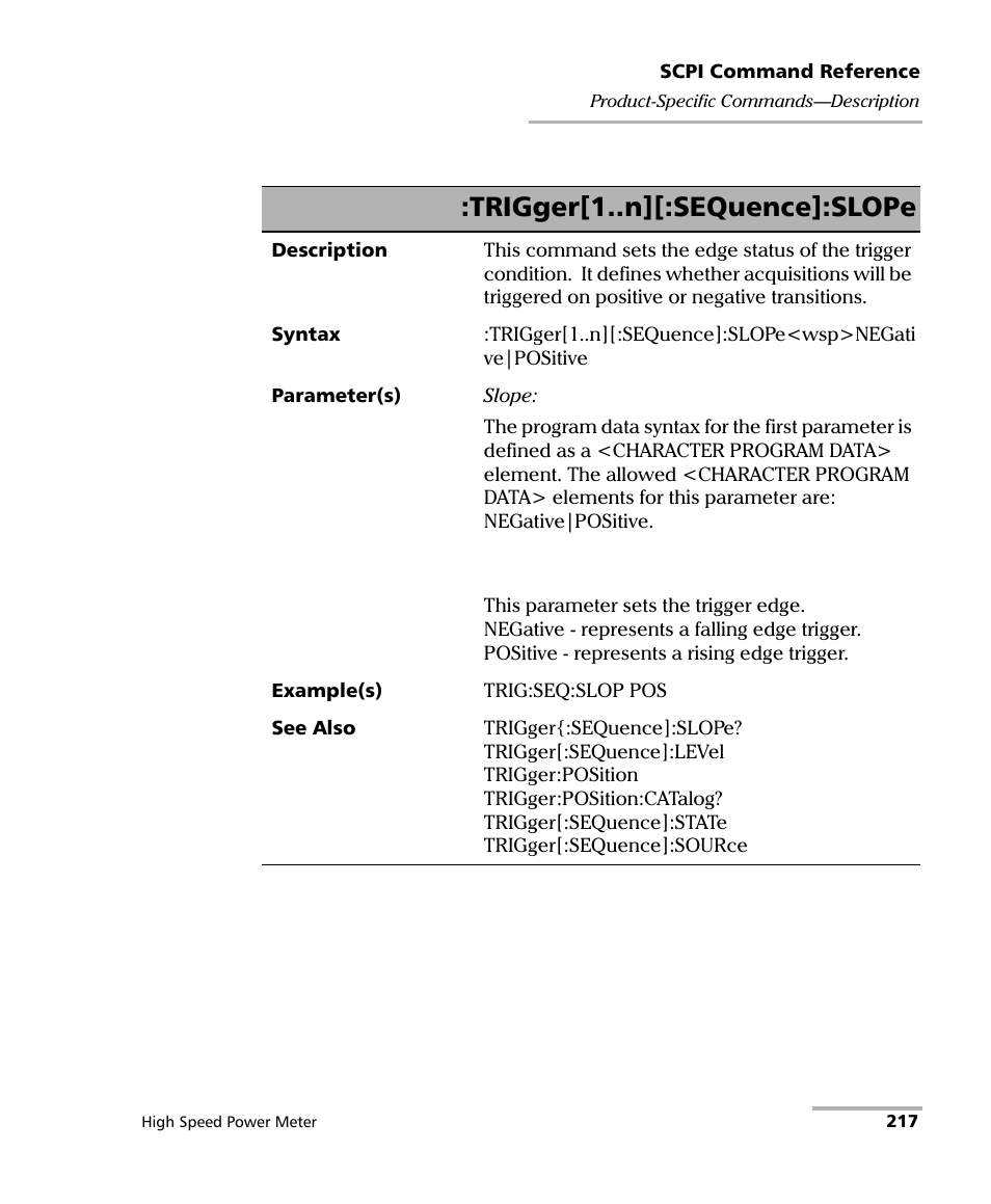 Trigger[1..n][:sequence]:slope | EXFO IQS-1600 High-Speed Power Meter for IQS-500/600 User Manual | Page 225 / 238
