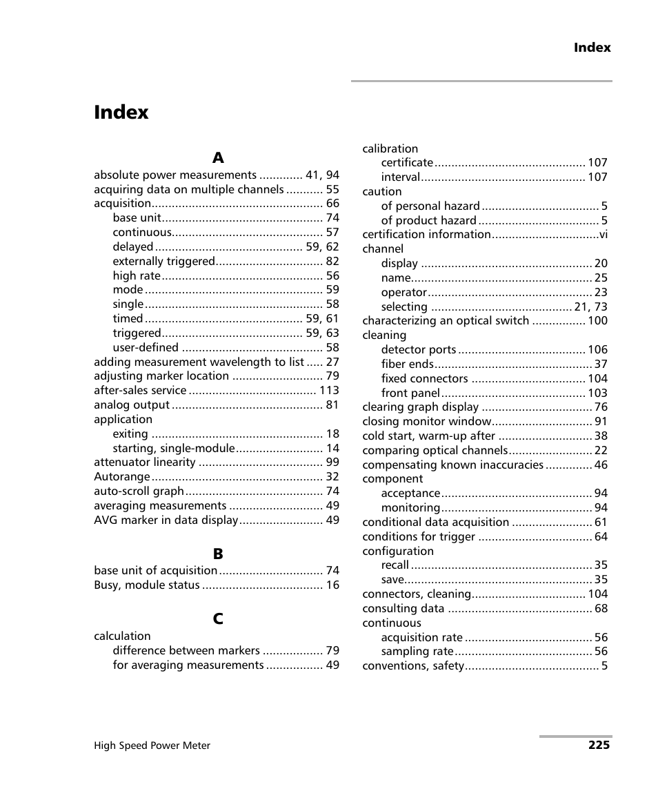Index | EXFO IQS-1600 High-Speed Power Meter for IQS-500/600 User Manual | Page 233 / 238