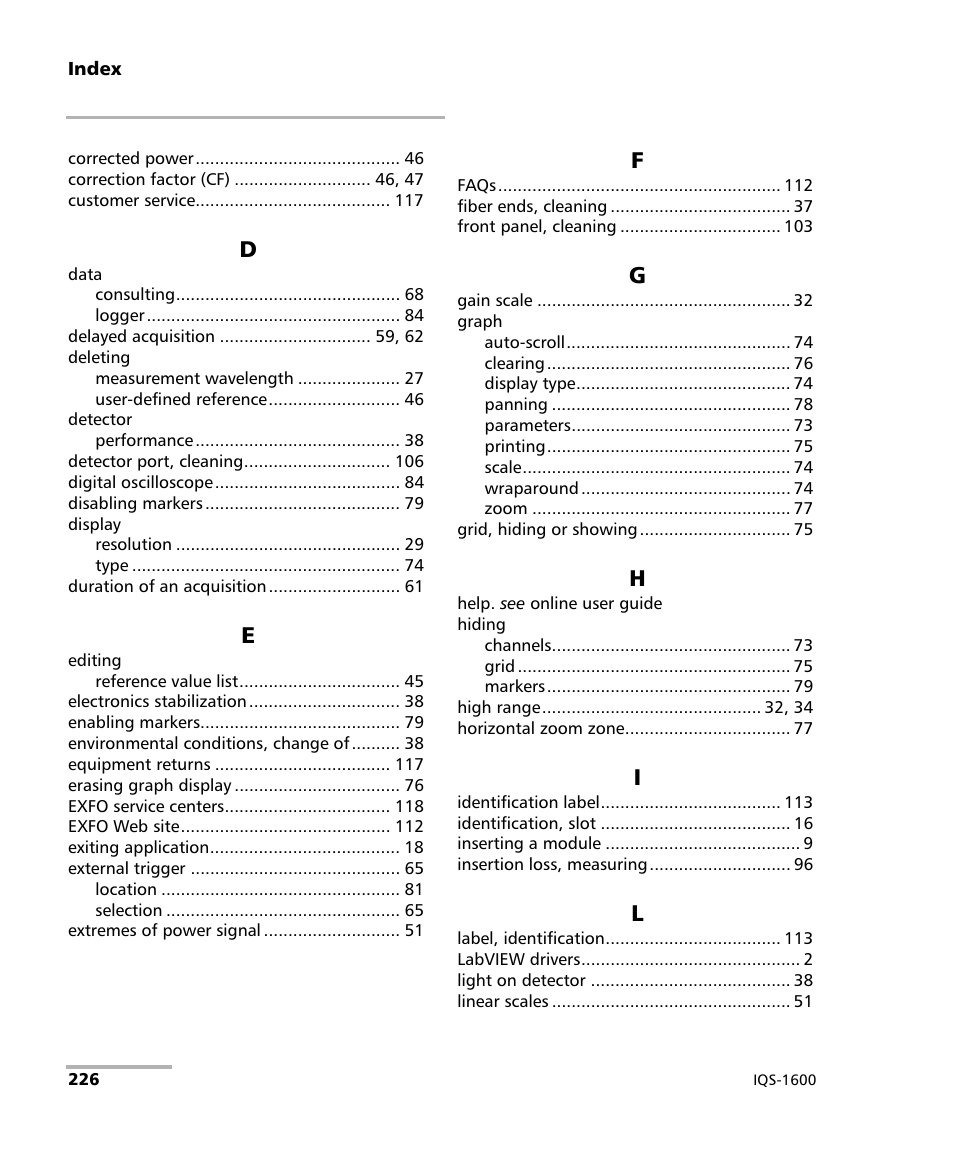 EXFO IQS-1600 High-Speed Power Meter for IQS-500/600 User Manual | Page 234 / 238