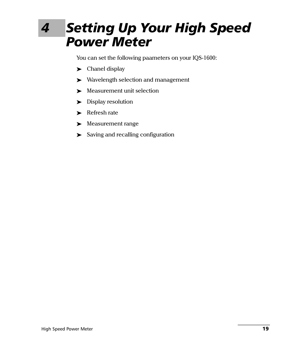 4 setting up your high speed power meter, 4setting up your high speed power meter | EXFO IQS-1600 High-Speed Power Meter for IQS-500/600 User Manual | Page 27 / 238