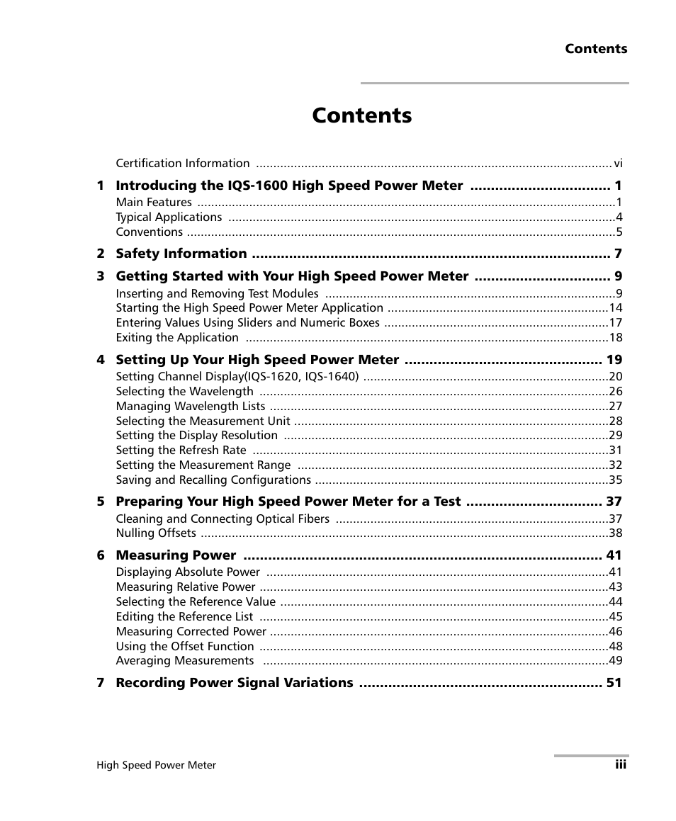 EXFO IQS-1600 High-Speed Power Meter for IQS-500/600 User Manual | Page 3 / 238