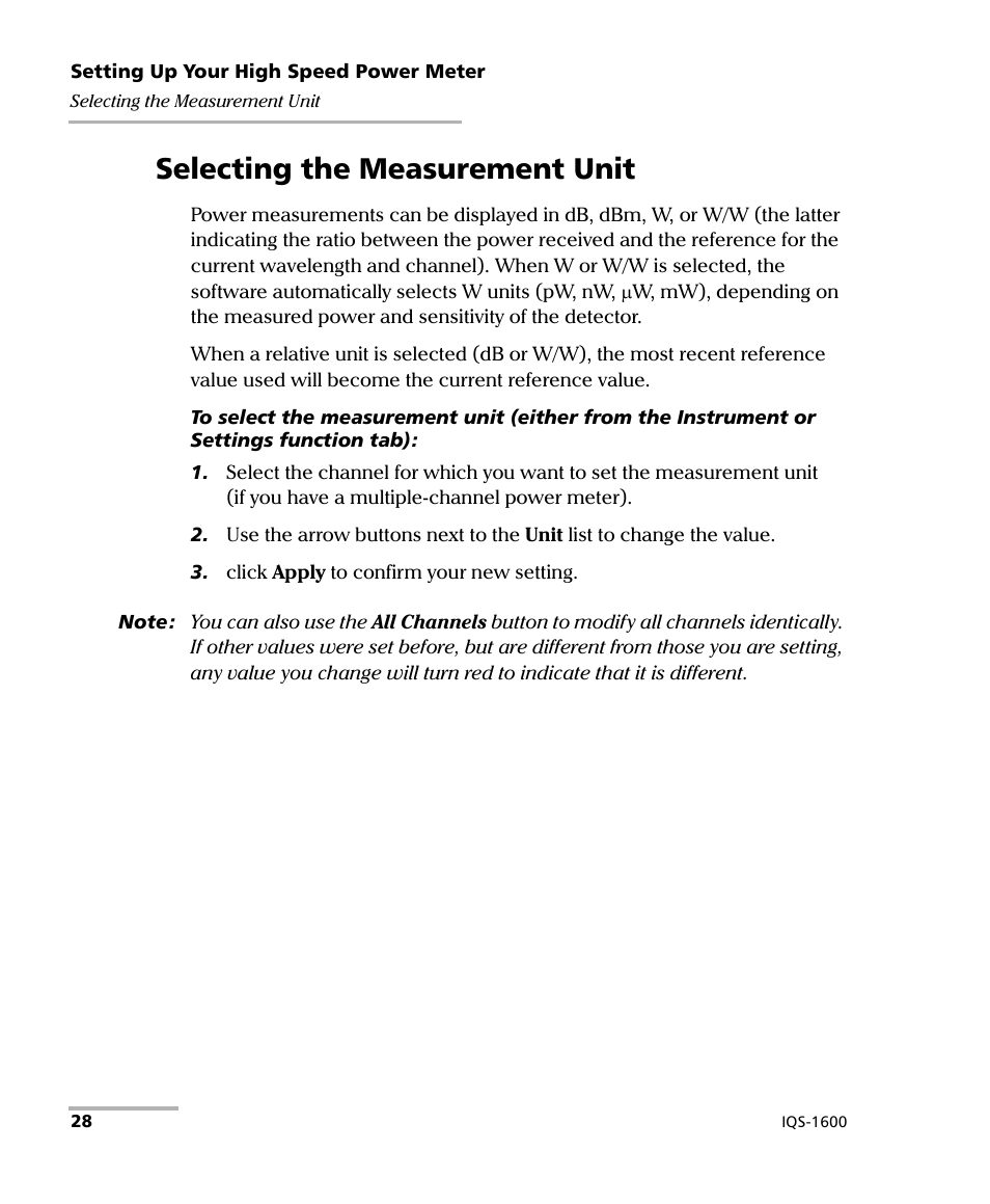 Selecting the measurement unit | EXFO IQS-1600 High-Speed Power Meter for IQS-500/600 User Manual | Page 36 / 238