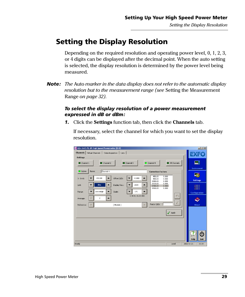 Setting the display resolution | EXFO IQS-1600 High-Speed Power Meter for IQS-500/600 User Manual | Page 37 / 238