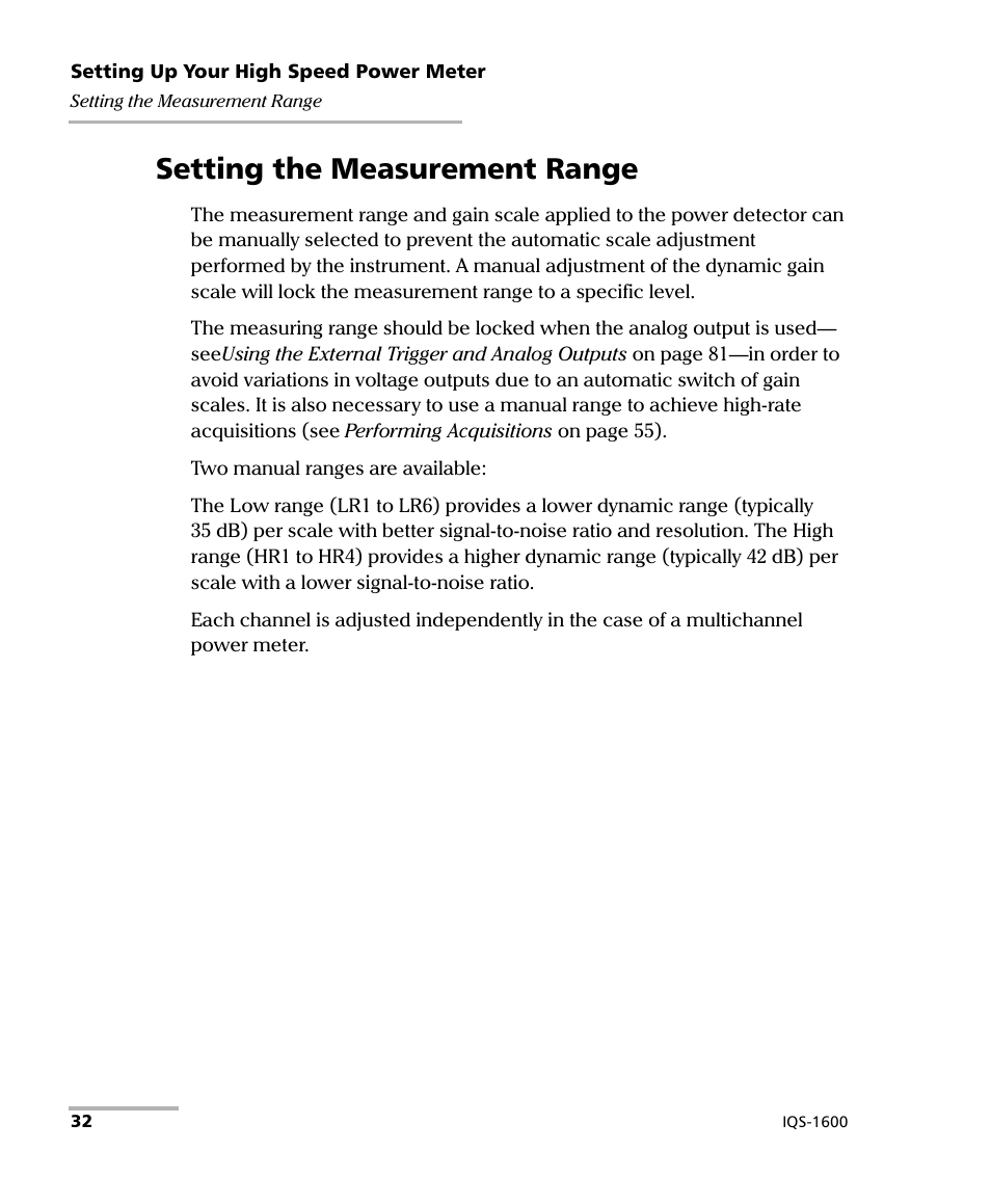 Setting the measurement range | EXFO IQS-1600 High-Speed Power Meter for IQS-500/600 User Manual | Page 40 / 238
