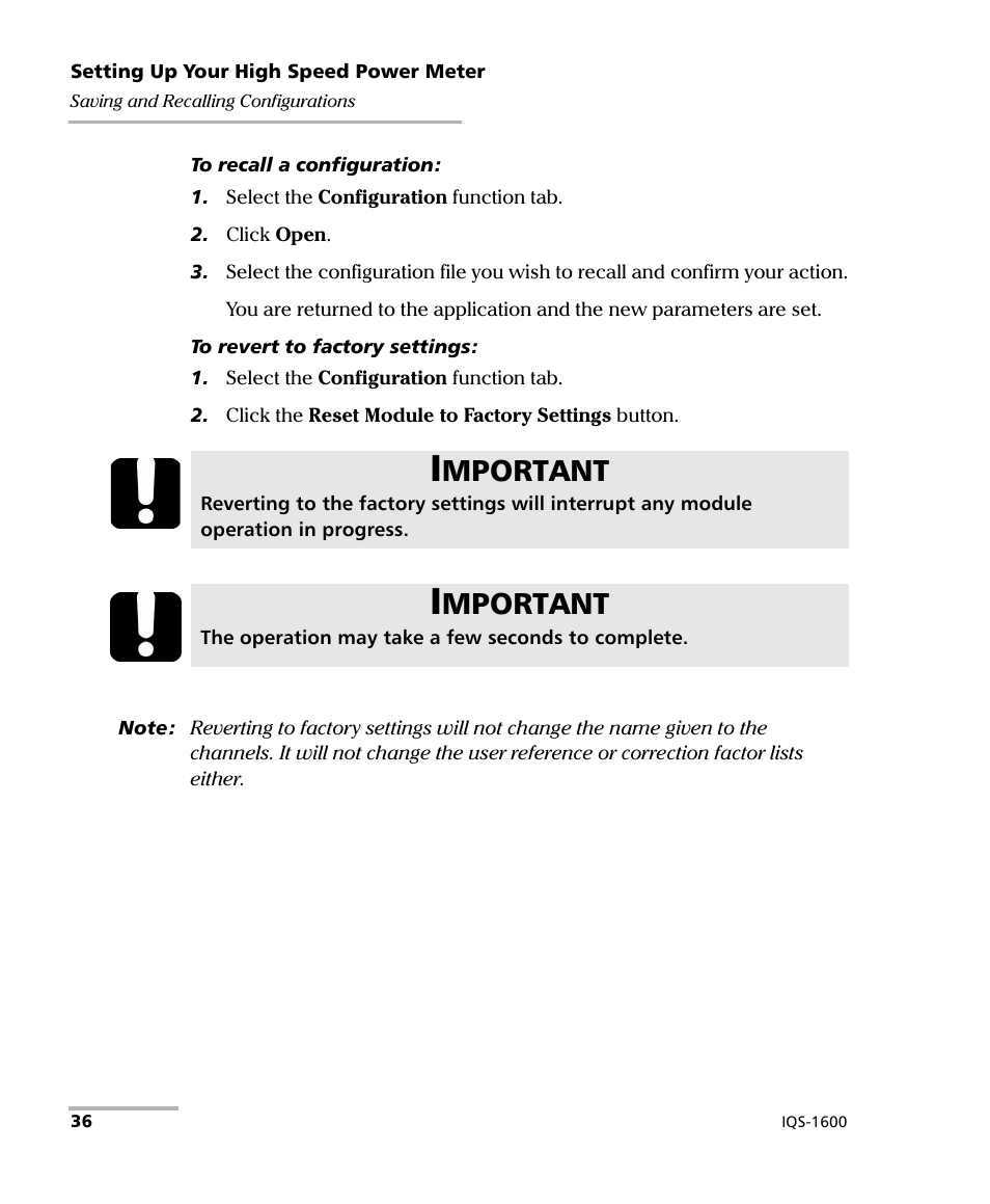 Mportant | EXFO IQS-1600 High-Speed Power Meter for IQS-500/600 User Manual | Page 44 / 238