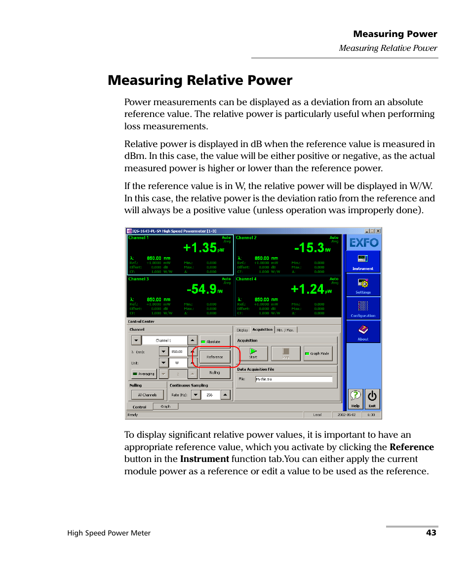 Measuring relative power | EXFO IQS-1600 High-Speed Power Meter for IQS-500/600 User Manual | Page 51 / 238