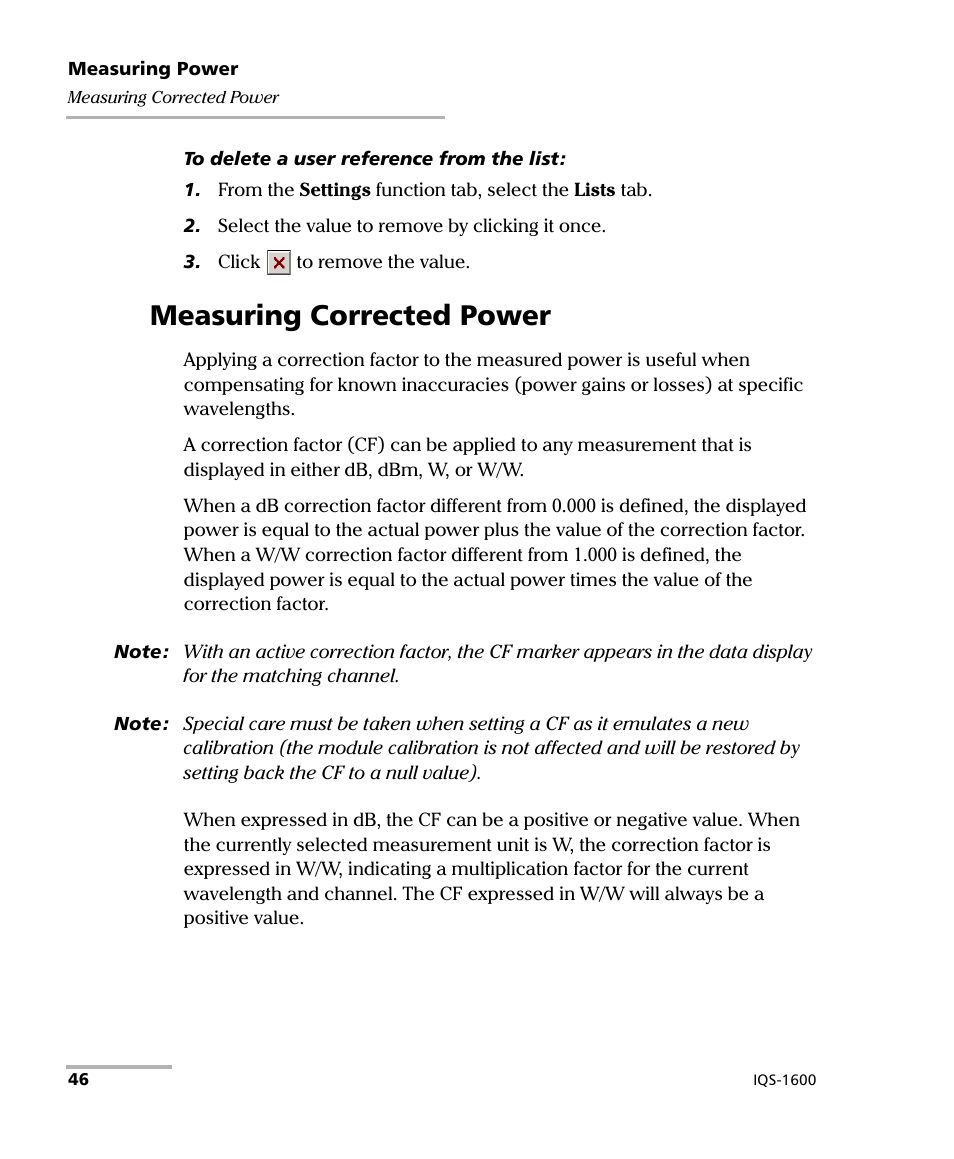 Measuring corrected power | EXFO IQS-1600 High-Speed Power Meter for IQS-500/600 User Manual | Page 54 / 238