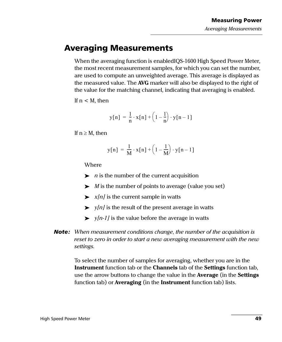 Averaging measurements | EXFO IQS-1600 High-Speed Power Meter for IQS-500/600 User Manual | Page 57 / 238