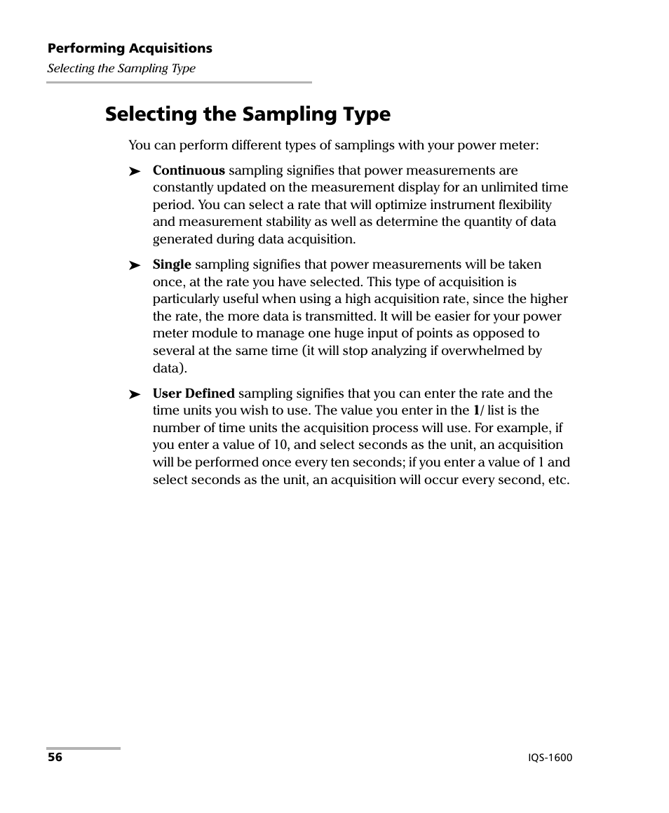Selecting the sampling type | EXFO IQS-1600 High-Speed Power Meter for IQS-500/600 User Manual | Page 64 / 238