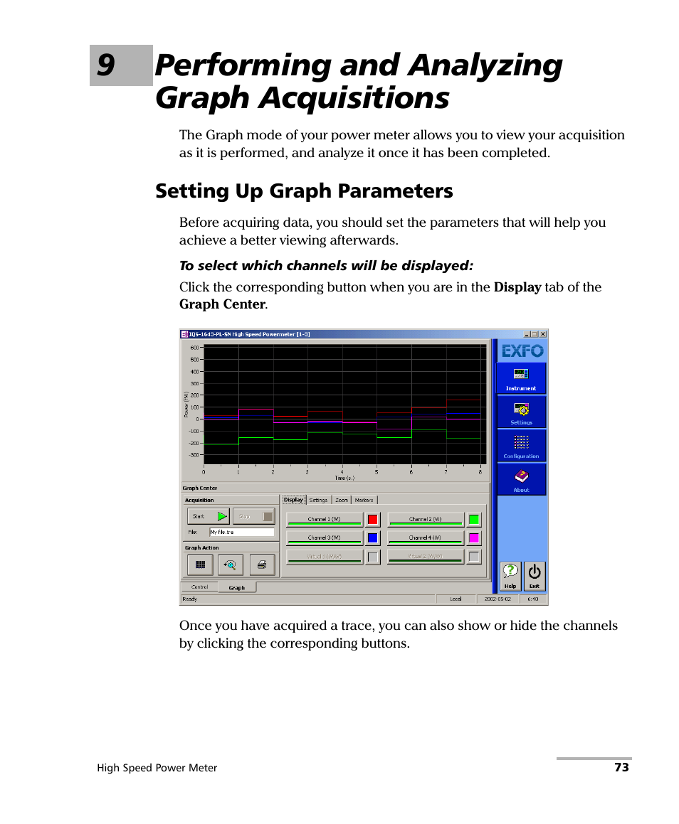 9 performing and analyzing graph acquisitions, Setting up graph parameters, 9performing and analyzing graph acquisitions | EXFO IQS-1600 High-Speed Power Meter for IQS-500/600 User Manual | Page 81 / 238