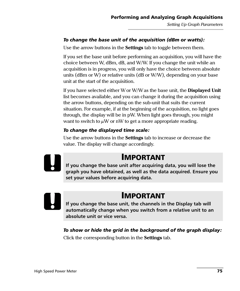 Mportant | EXFO IQS-1600 High-Speed Power Meter for IQS-500/600 User Manual | Page 83 / 238