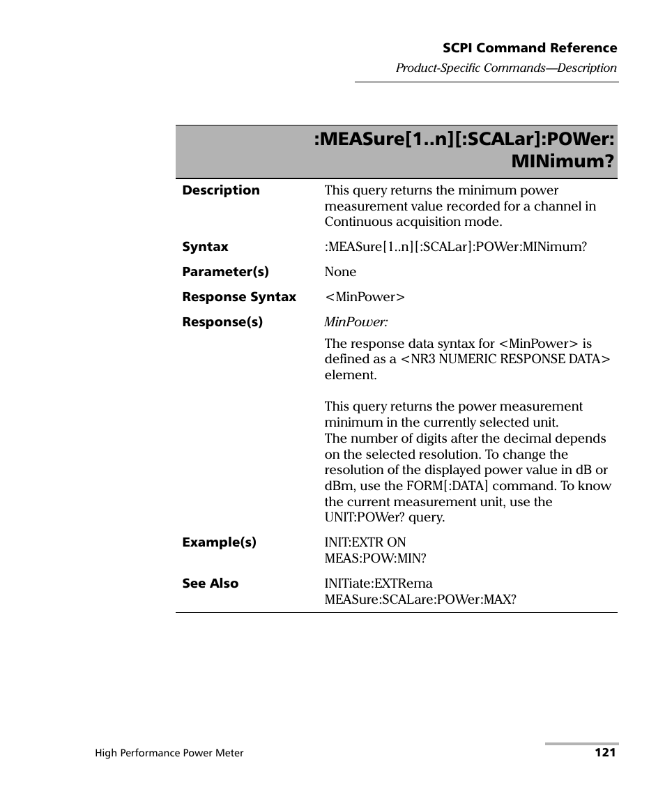 Measure[1..n][:scalar]:power: minimum | EXFO IQS-1700 High Performance Power Meter for IQS-500/600 User Manual | Page 129 / 204