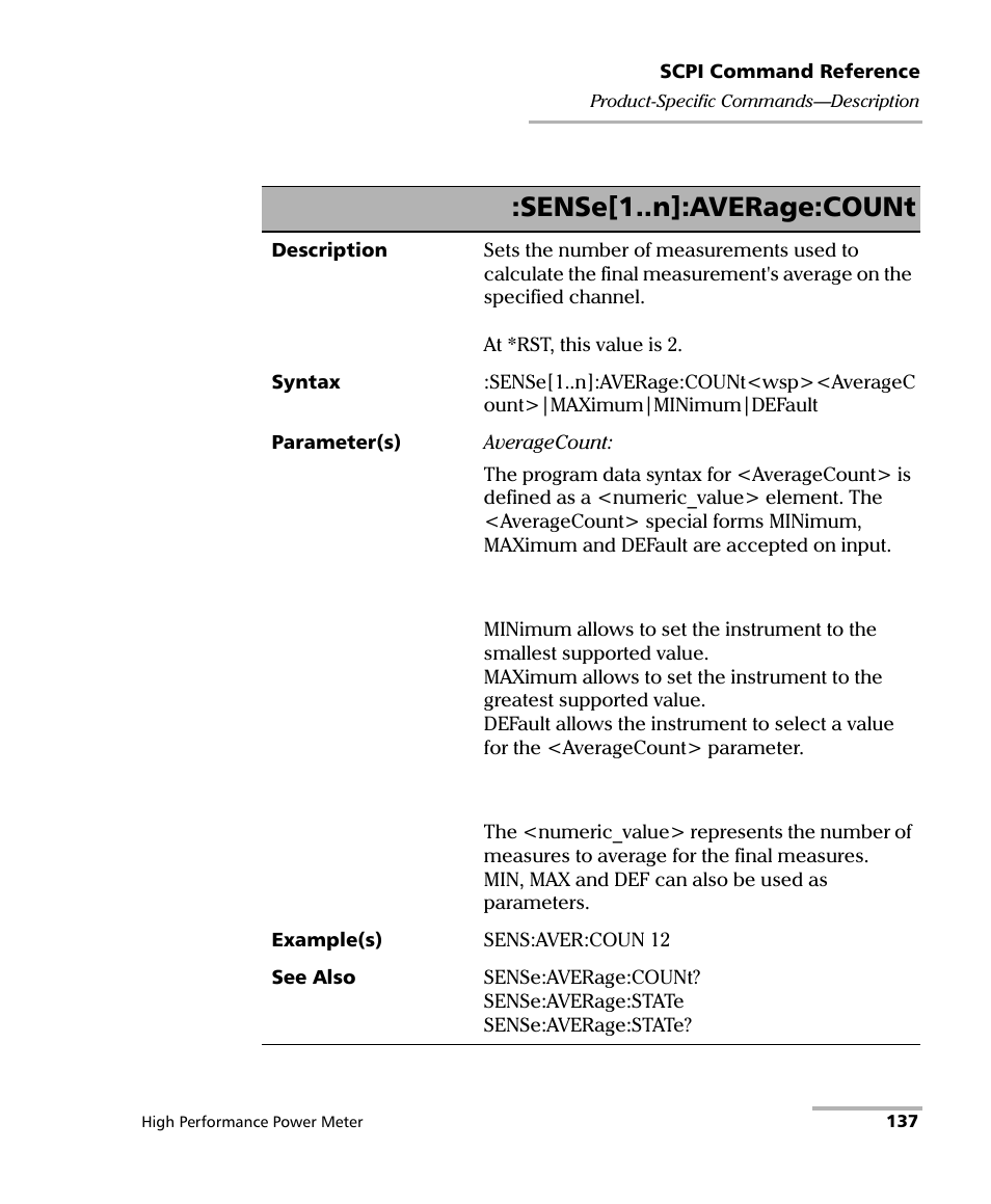 Sense[1..n]:average:count | EXFO IQS-1700 High Performance Power Meter for IQS-500/600 User Manual | Page 145 / 204