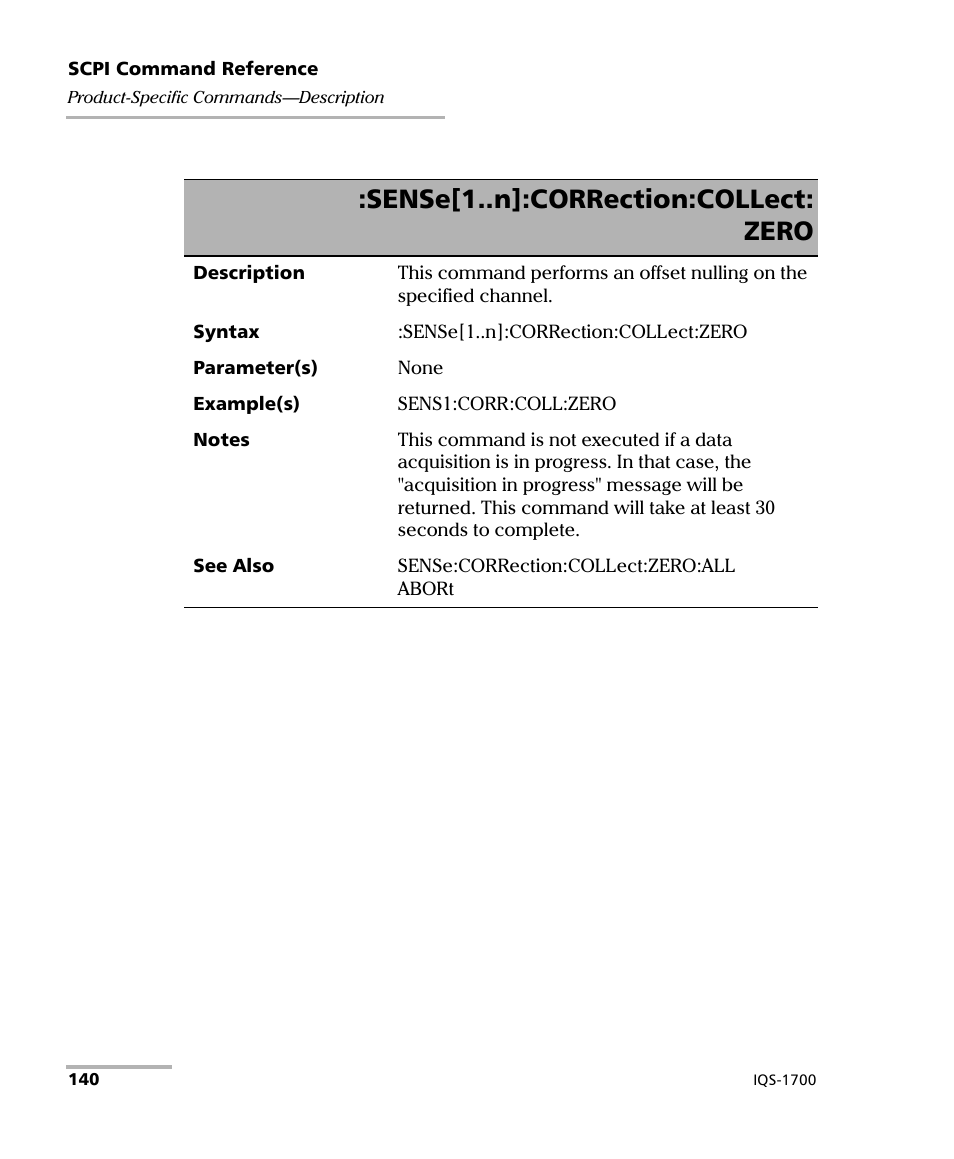 Sense[1..n]:correction:collect: zero | EXFO IQS-1700 High Performance Power Meter for IQS-500/600 User Manual | Page 148 / 204