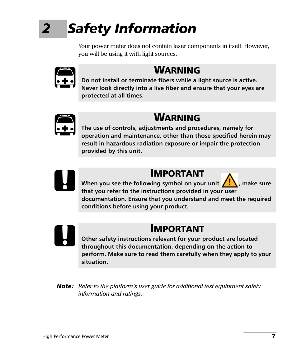 2 safety information, 2safety information | EXFO IQS-1700 High Performance Power Meter for IQS-500/600 User Manual | Page 15 / 204