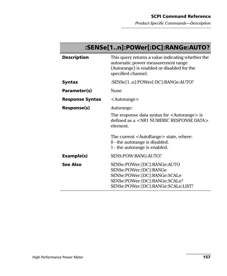 Sense[1..n]:power[:dc]:range:auto | EXFO IQS-1700 High Performance Power Meter for IQS-500/600 User Manual | Page 165 / 204