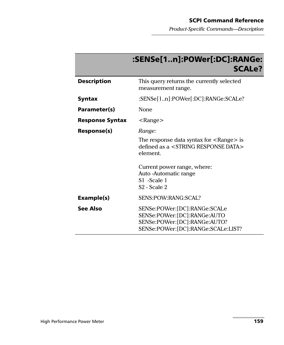 Sense[1..n]:power[:dc]:range: scale | EXFO IQS-1700 High Performance Power Meter for IQS-500/600 User Manual | Page 167 / 204