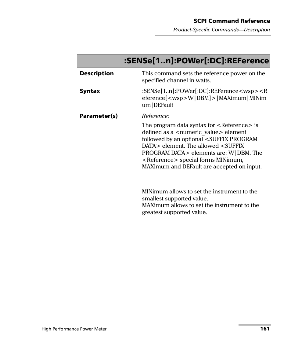 Sense[1..n]:power[:dc]:reference | EXFO IQS-1700 High Performance Power Meter for IQS-500/600 User Manual | Page 169 / 204