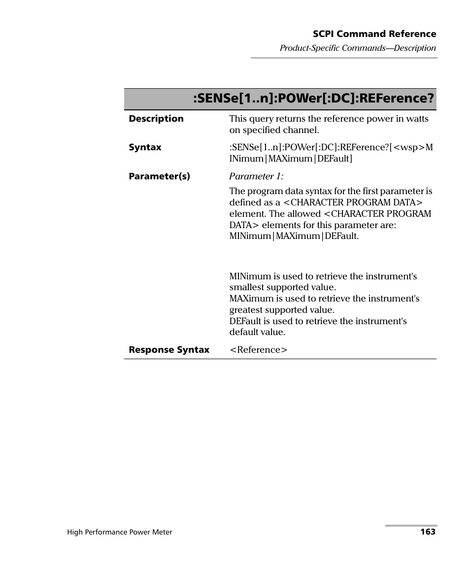 Sense[1..n]:power[:dc]:reference | EXFO IQS-1700 High Performance Power Meter for IQS-500/600 User Manual | Page 171 / 204