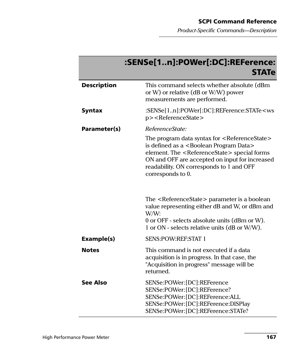 Sense[1..n]:power[:dc]:reference: state | EXFO IQS-1700 High Performance Power Meter for IQS-500/600 User Manual | Page 175 / 204