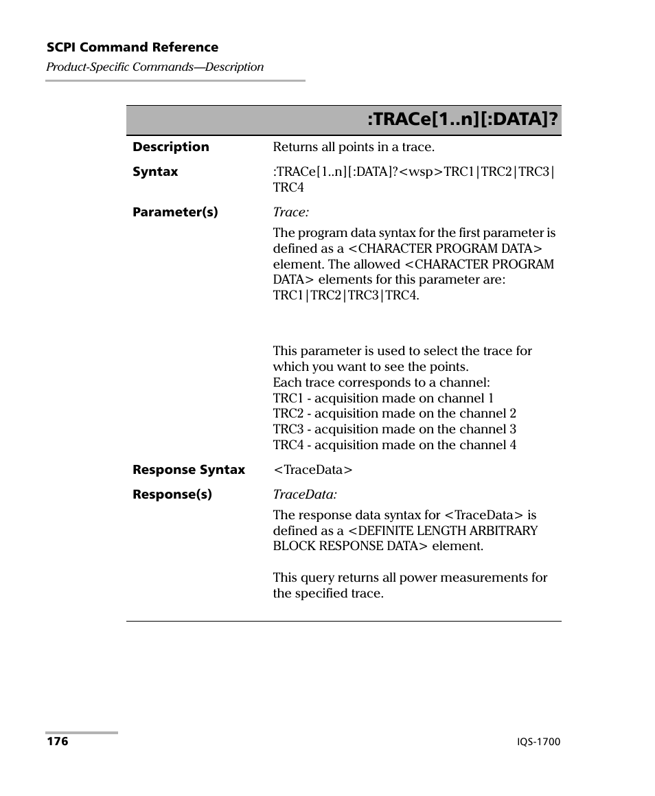 Trace[1..n][:data | EXFO IQS-1700 High Performance Power Meter for IQS-500/600 User Manual | Page 184 / 204