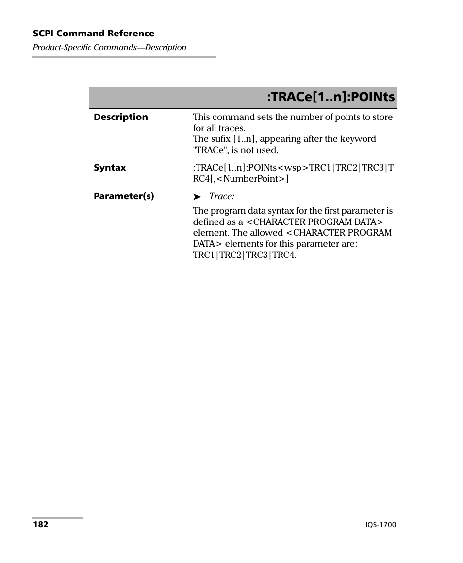 Trace[1..n]:points | EXFO IQS-1700 High Performance Power Meter for IQS-500/600 User Manual | Page 190 / 204