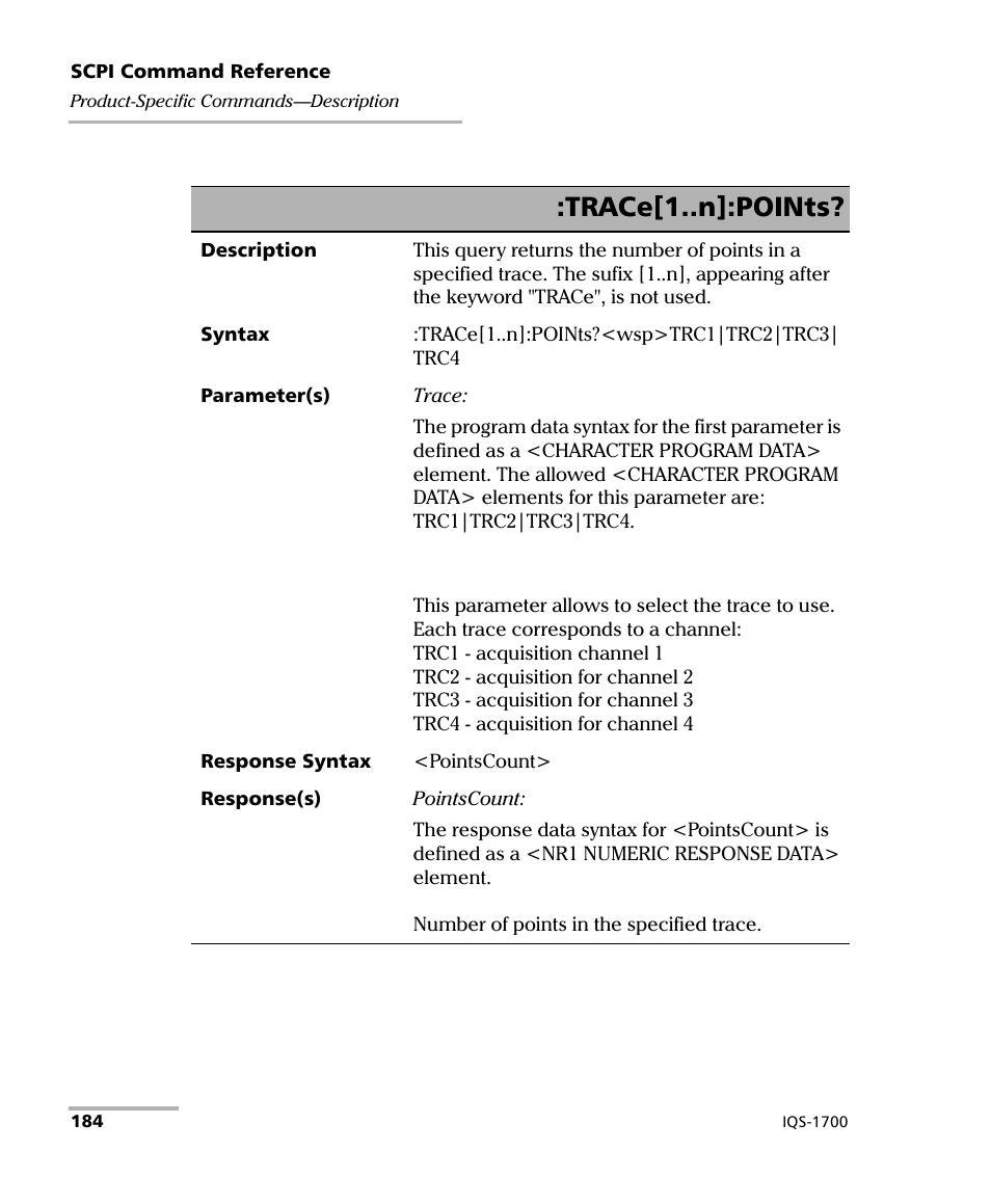 Trace[1..n]:points | EXFO IQS-1700 High Performance Power Meter for IQS-500/600 User Manual | Page 192 / 204