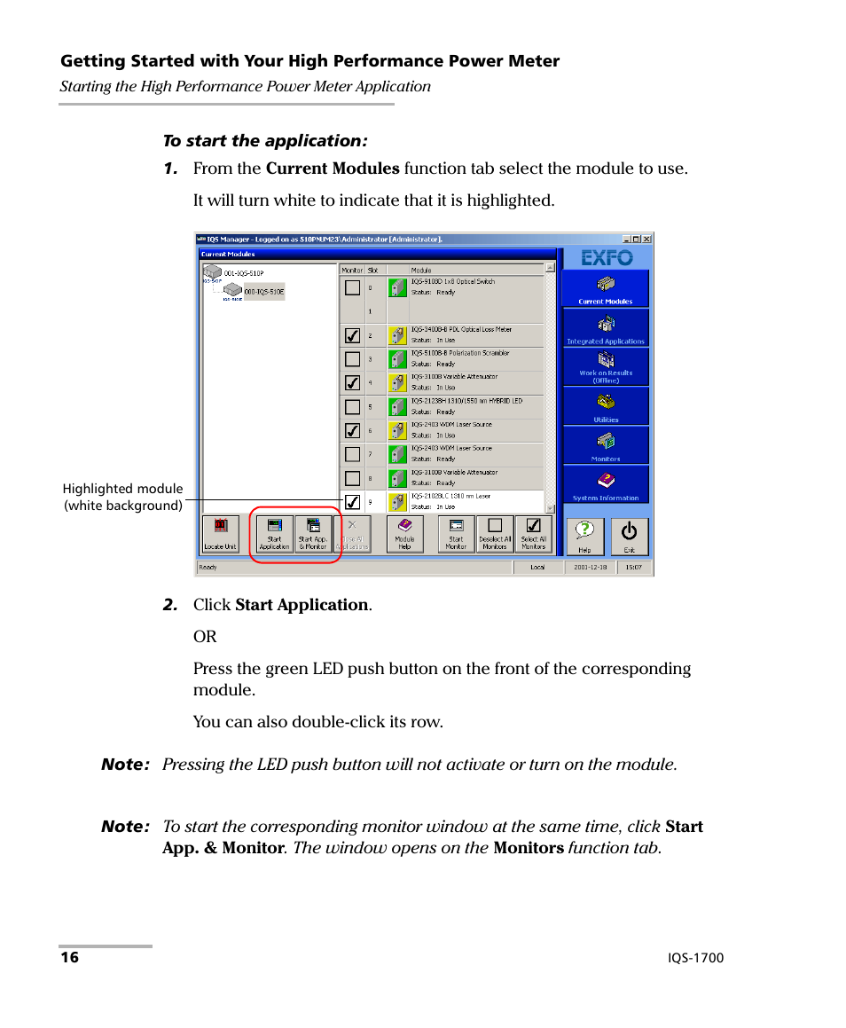 EXFO IQS-1700 High Performance Power Meter for IQS-500/600 User Manual | Page 24 / 204