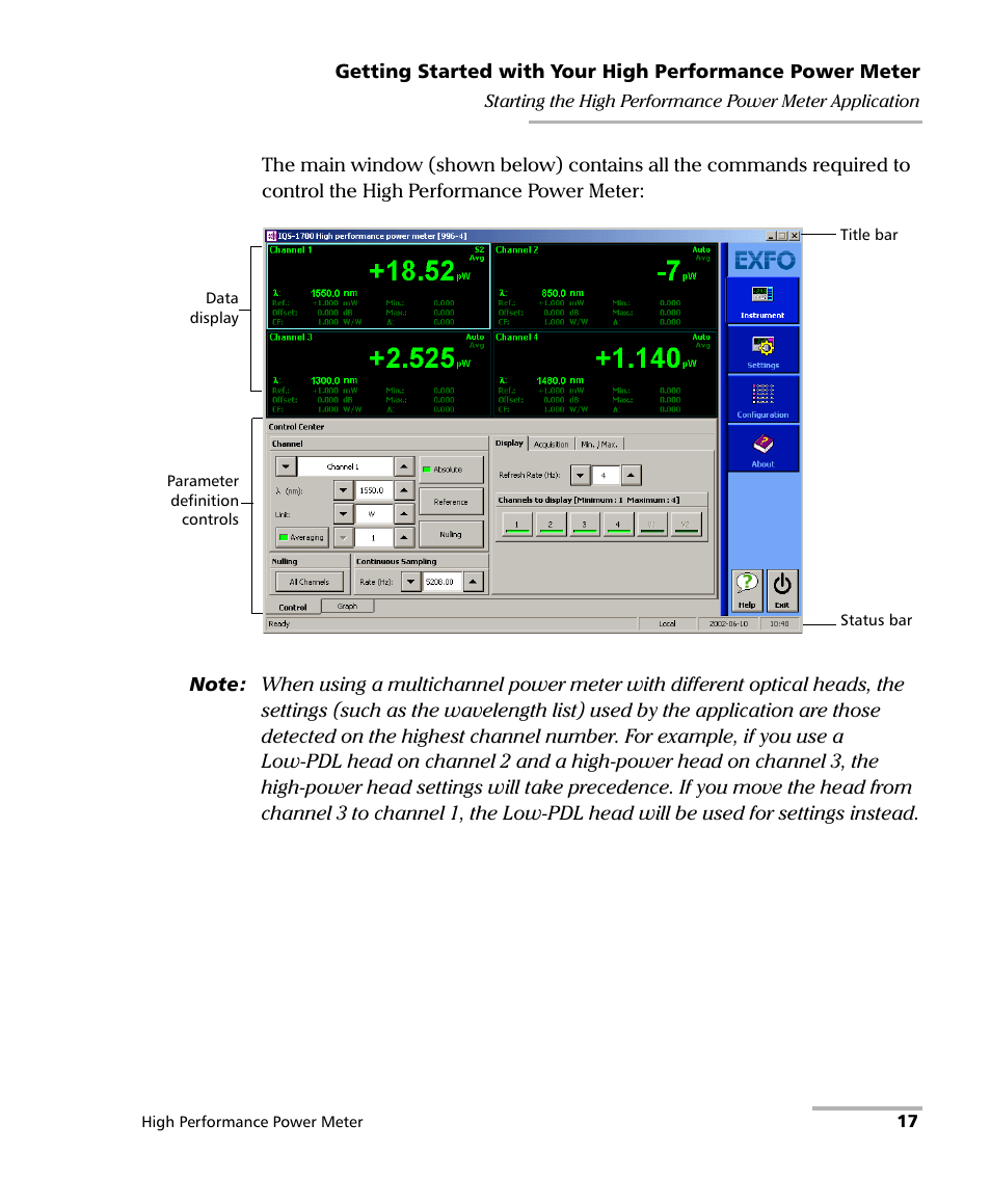 EXFO IQS-1700 High Performance Power Meter for IQS-500/600 User Manual | Page 25 / 204