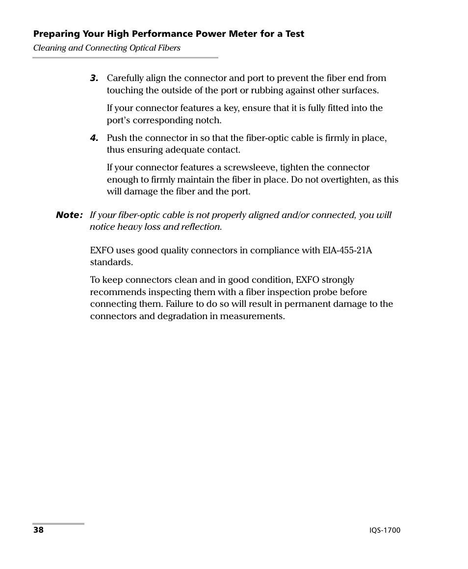 EXFO IQS-1700 High Performance Power Meter for IQS-500/600 User Manual | Page 46 / 204