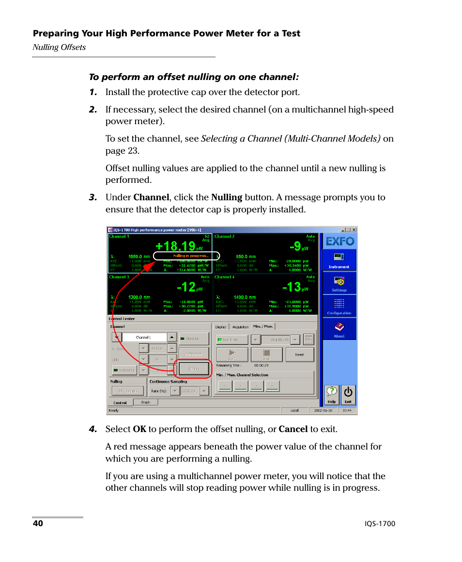 EXFO IQS-1700 High Performance Power Meter for IQS-500/600 User Manual | Page 48 / 204