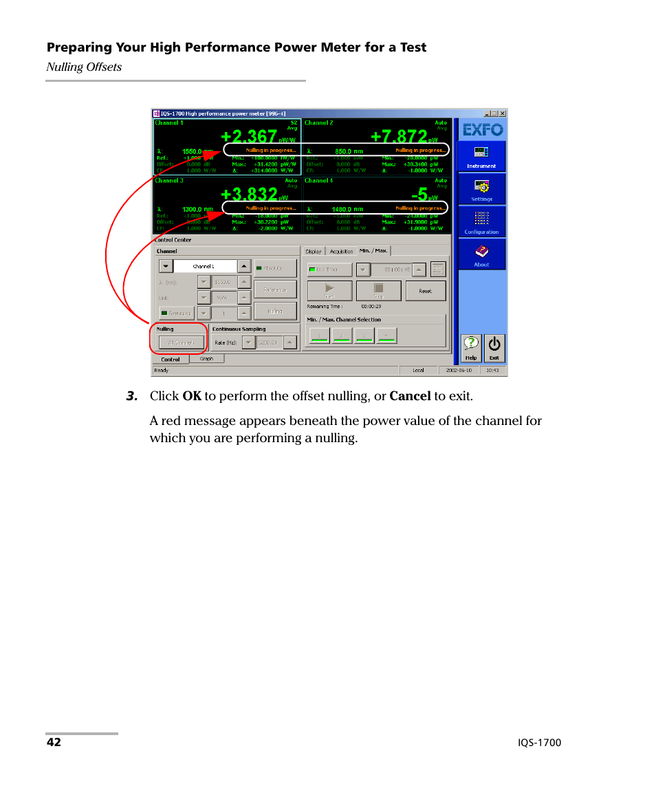 EXFO IQS-1700 High Performance Power Meter for IQS-500/600 User Manual | Page 50 / 204