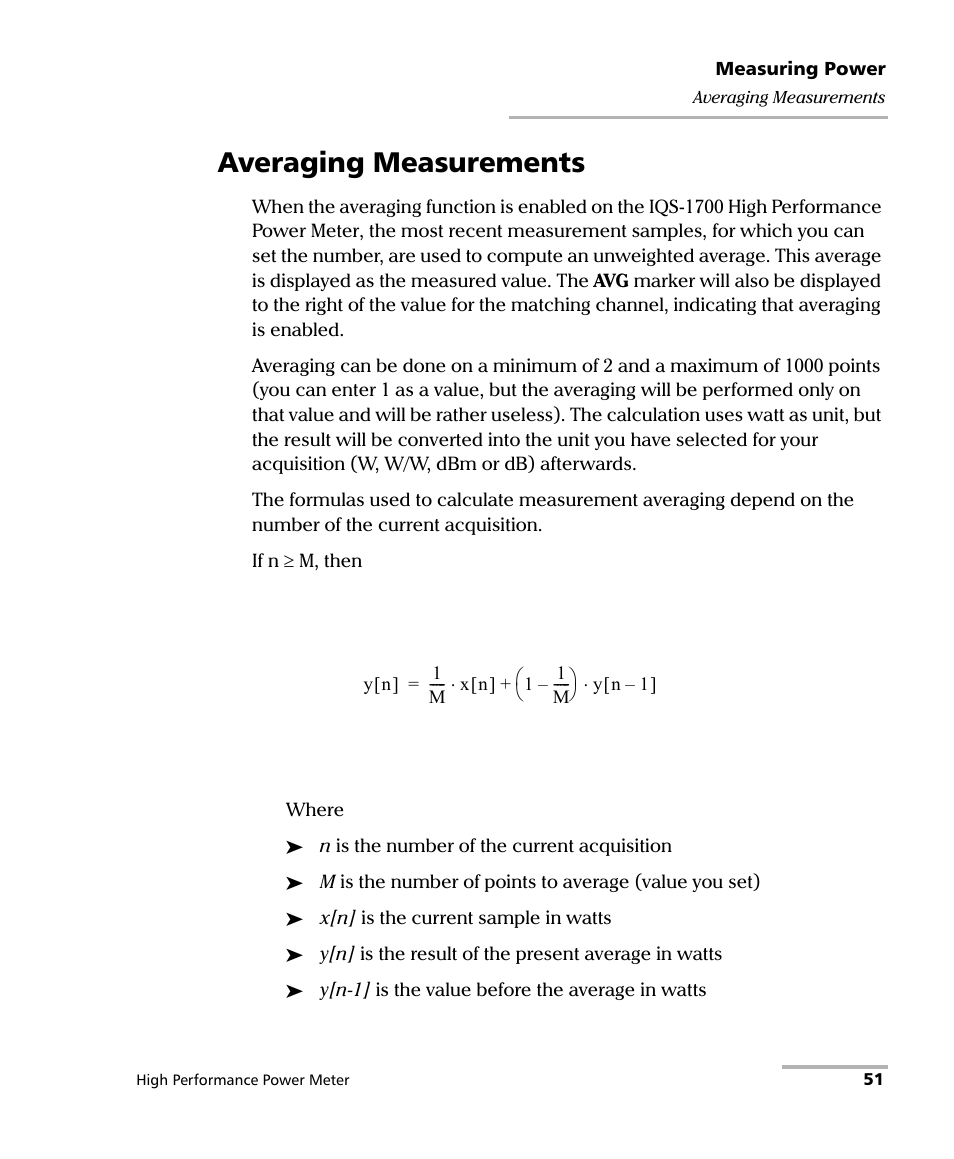 Averaging measurements | EXFO IQS-1700 High Performance Power Meter for IQS-500/600 User Manual | Page 59 / 204