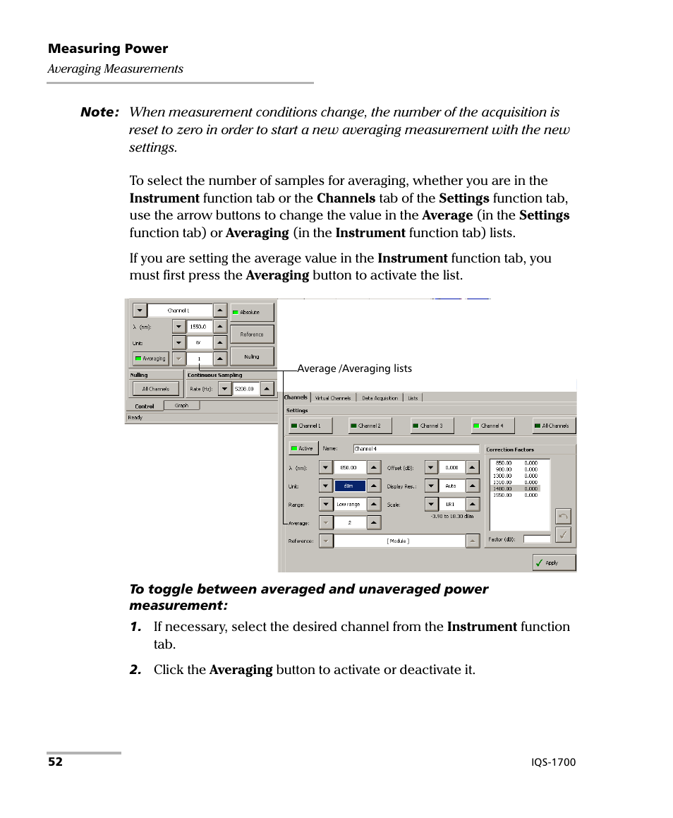 EXFO IQS-1700 High Performance Power Meter for IQS-500/600 User Manual | Page 60 / 204