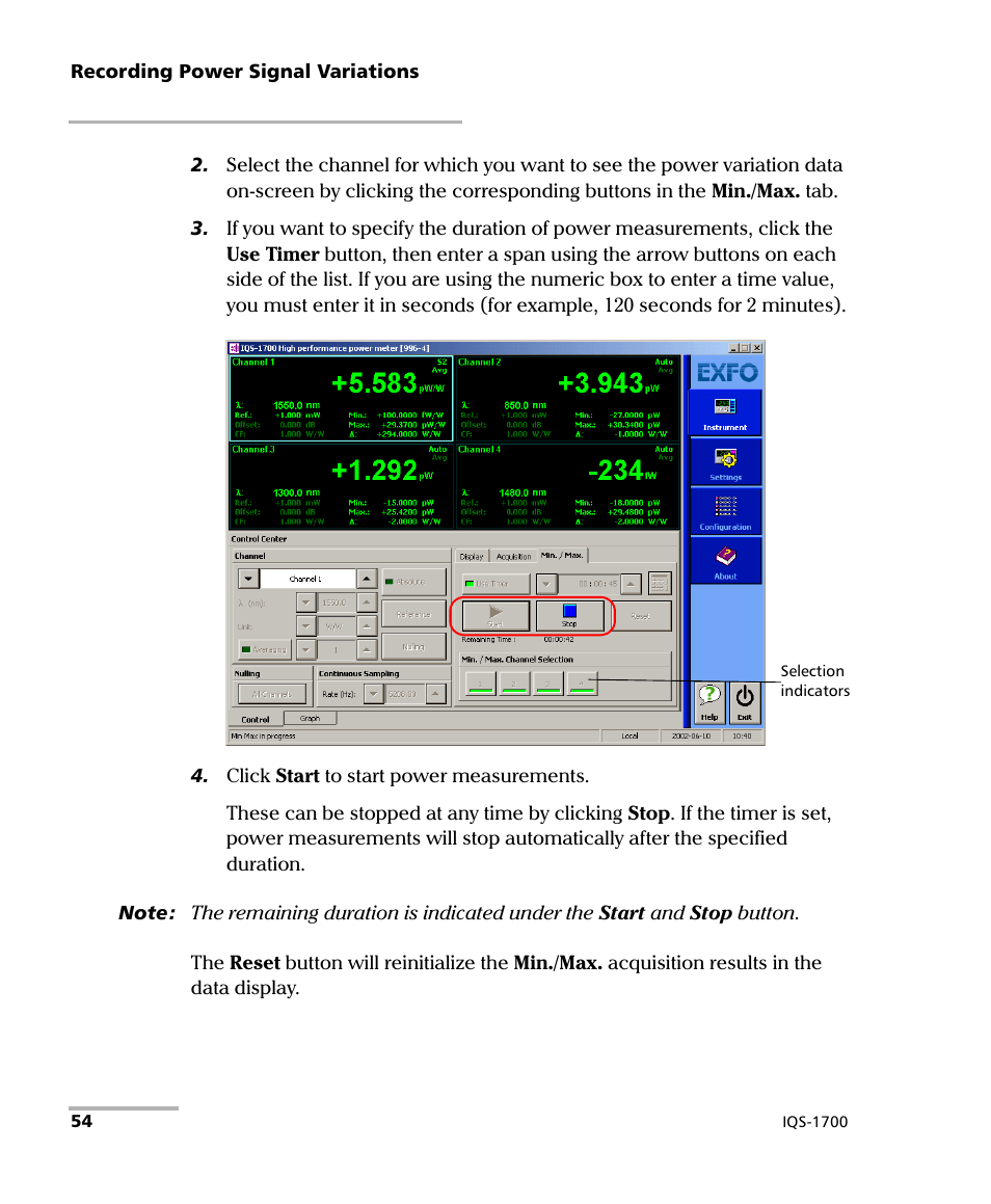 EXFO IQS-1700 High Performance Power Meter for IQS-500/600 User Manual | Page 62 / 204